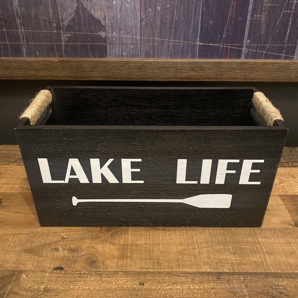 14" KIRKLAND'S HOME Lake Life Cabin Wooden Storage Box House Decor Wood Black